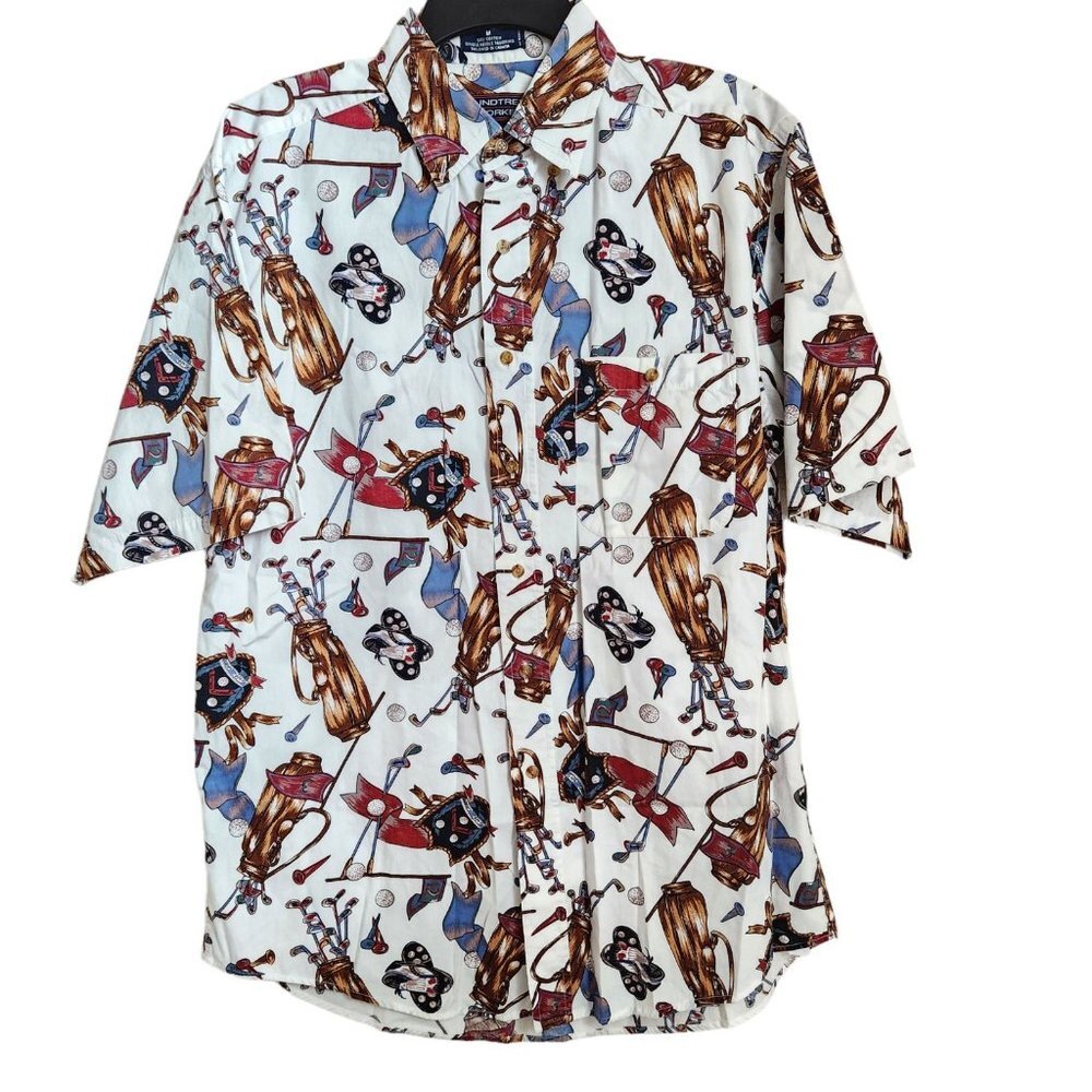 Roundtree & Yorke Golf Club Allover‎ Print  Mens M Short Sleeve Button Shirt